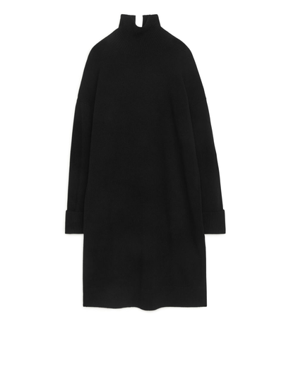 High-Neck Knitted Dress - Black