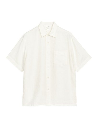 Short-Sleeved Linen Shirt - White