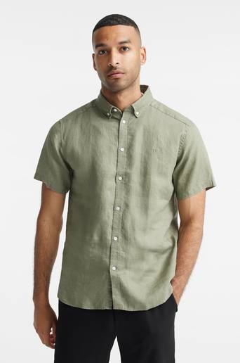 Les Deux Kortärmad Skjorta Chris Linen SS Shirt Grön