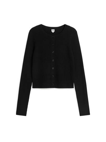 Cropped Wool Cardigan - Black