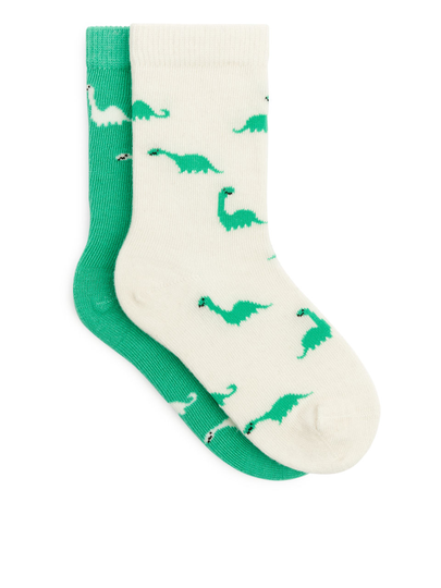 Jacquard Socks, 2 Pairs - Green