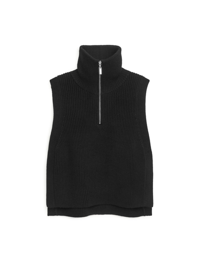 Half-Zip Wool Collar - Black