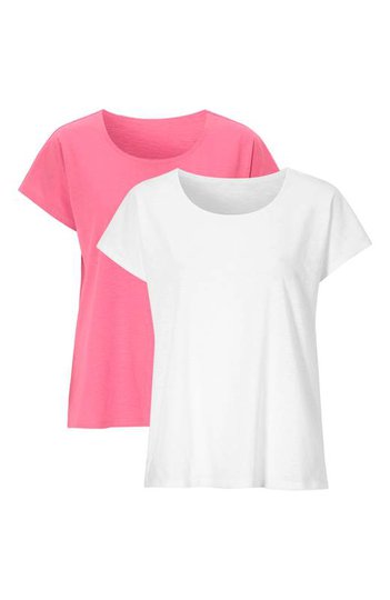 Cellbes Enfärgad trikåtopp i GOTS-bomull 2-Pack Rosa Vit
