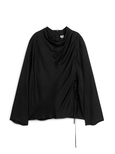 Draped Wrap Blouse - Black