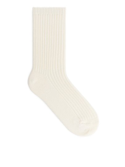 Chunky Cotton Rib Socks - White