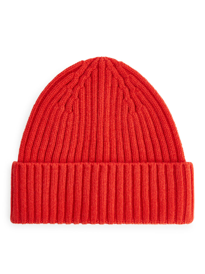 Ribbed Ultra-Fine Merino Beanie - Orange