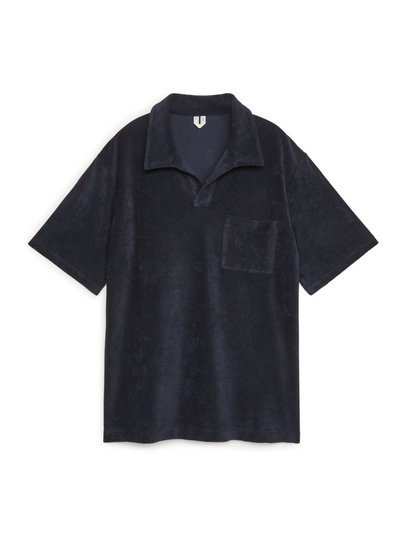 Cotton Towelling Polo Shirt - Blue