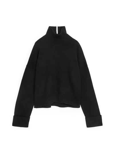 High-Neck Wool Jumper - Black