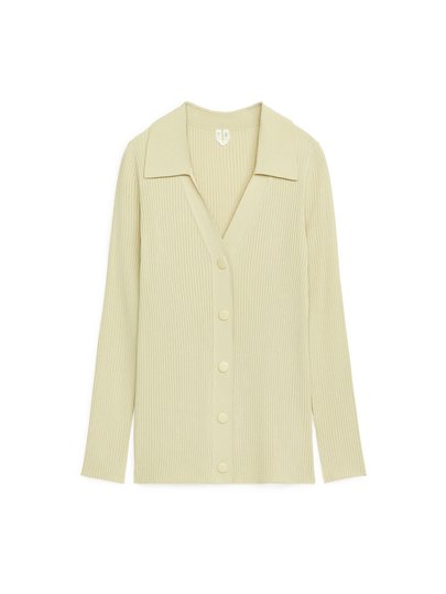 Fitted Rib Cardigan - Yellow