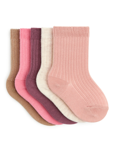 Rib Knit Baby Socks, 5 Pairs - Pink