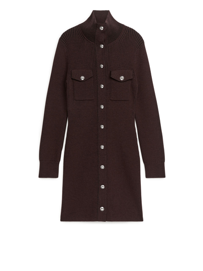 Knitted Wool Cotton Dress - Brown