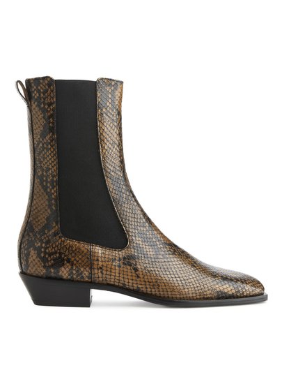 Square-Toe Leather Boots - Beige