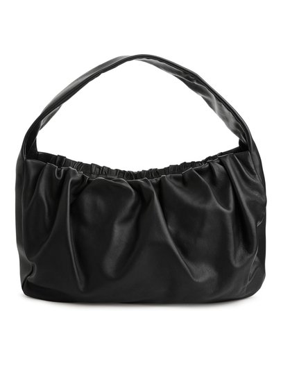 Gathered Leather Shoulder Bag - Black