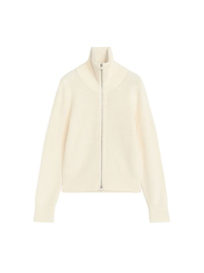 Wool Cotton Zipped Cardigan - White