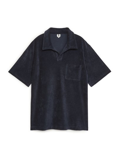 Cotton Towelling Polo Shirt - Blue