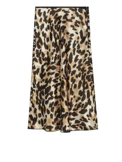 Printed Satin Skirt - Beige
