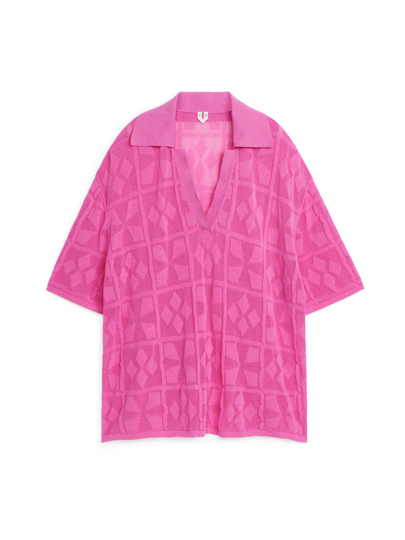 Relaxed Lace-Knit Tunic - Pink