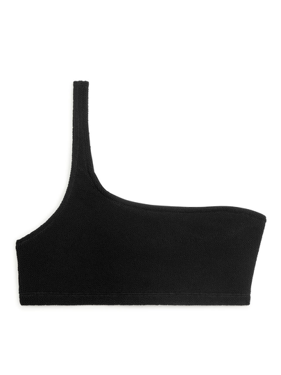 Crinkle One-Shoulder Bikini Top - Black