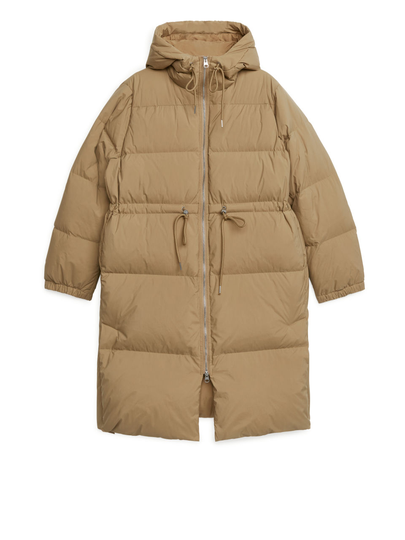Waisted Down Coat - Beige