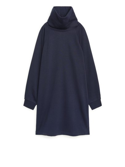 High Neck Sweatshirt Dress - Blue