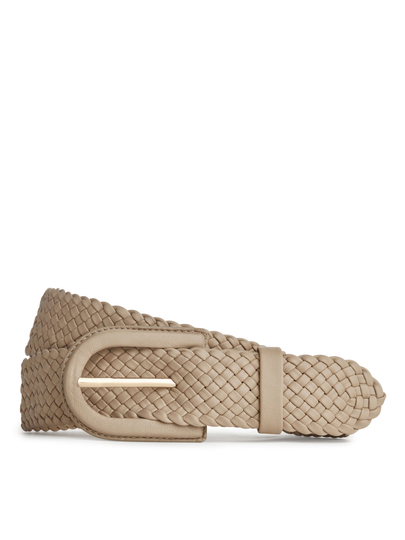 Braided Leather Belt - Beige