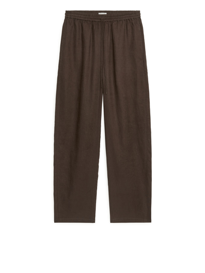 Linen Barrel Leg Trousers - Brown