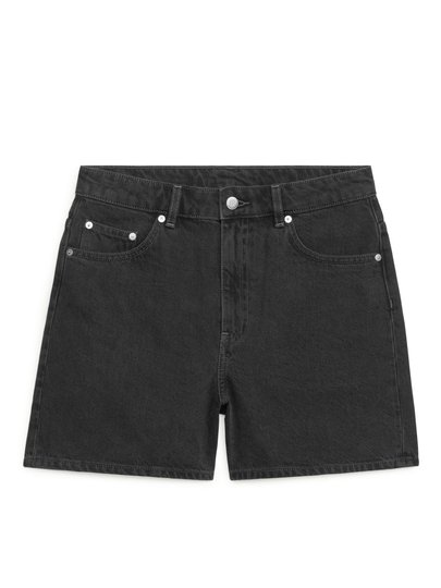 High Waist Denim Shorts - Grey