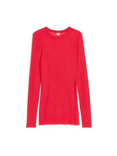 Long-Sleeved Merino Top - Red