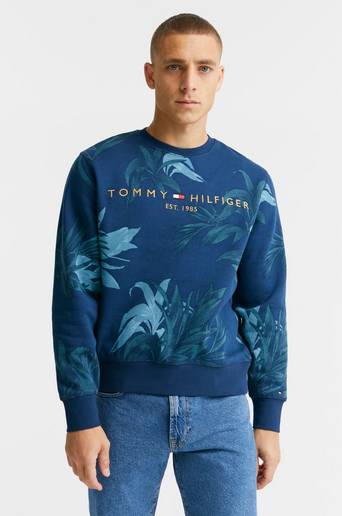 Tommy Hilfiger Sweatshirt Palm Floral Tommy Logo Crewneck Blå
