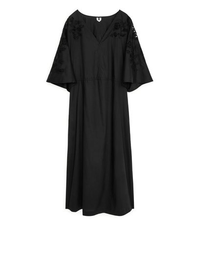 Long Broderie Anglaise Dress - Black