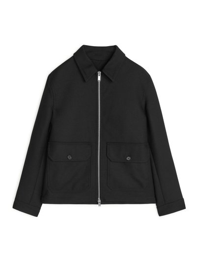 Short Wool Blend Jacket - Black