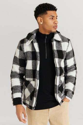 William Baxter Jacka Check Heavy Pile Jacket Svart