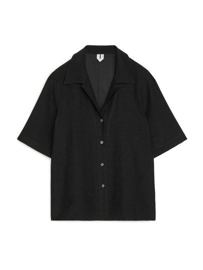 Relaxed Short-Sleeved Blouse - Black