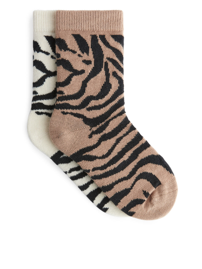 Jacquard Socks, 2 Pairs - Beige