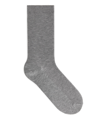 Mercerised Cotton Rib Socks - Grey