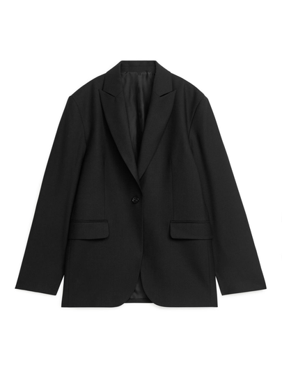 Oversized Wool Blend Blazer - Black