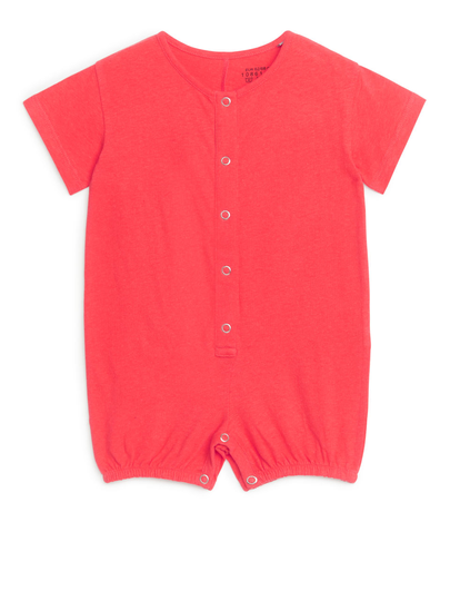 Cotton-Linen Romper - Red