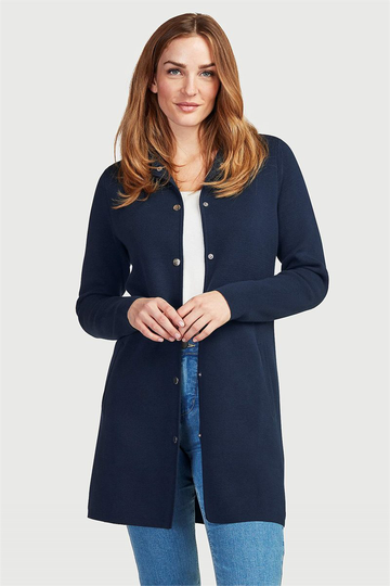 Lång cardigan med ståkrage och knappar