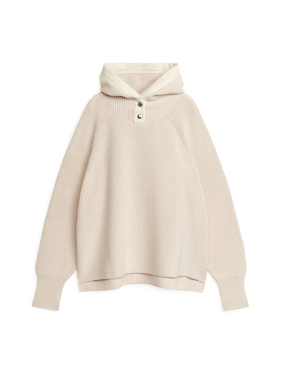 Hooded Wool Cotton Jumper - Beige