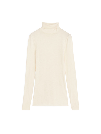 Sheer Merino Wool Roll-Neck - White