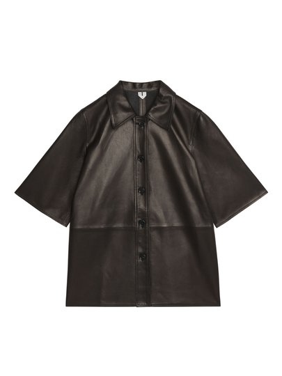 Short-Sleeve Leather Shirt - Black