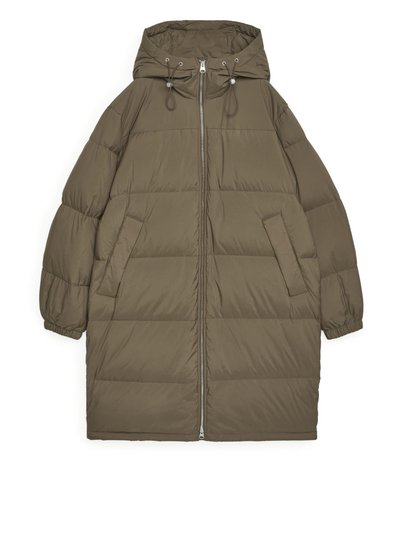 Short Down Puffer Coat - Brown