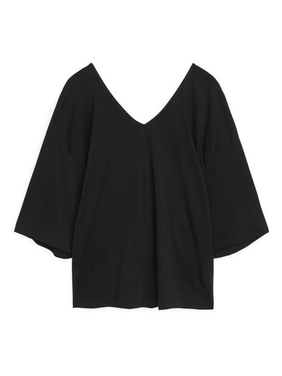 Twist-Detail Jersey Top - Black