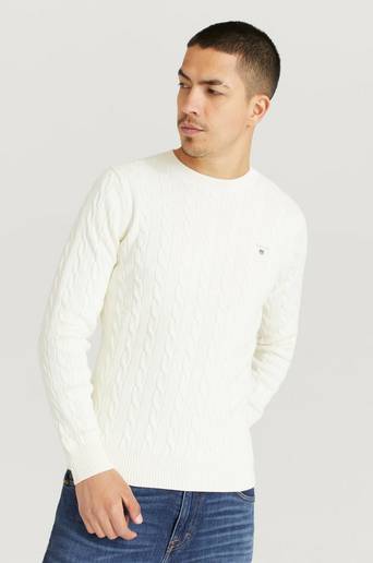Gant Stickad tröja Cotton Cable Crew Vit