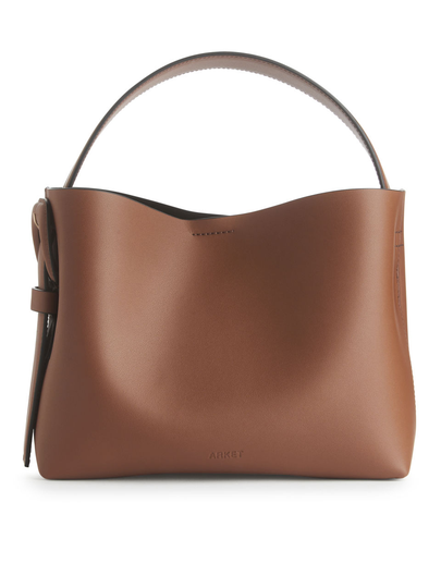 Rigid Leather Crossbody Bag - Beige