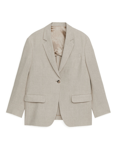 Oversized Heavy Linen Blazer - Beige
