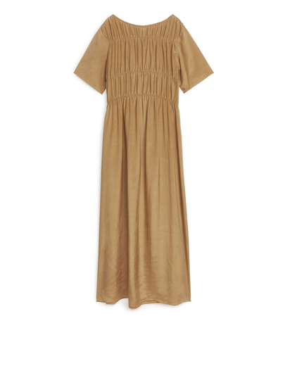 Gathered Lyocell Dress - Beige