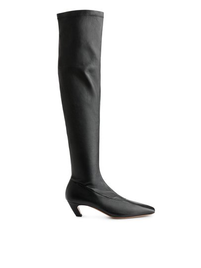 Over-Knee Stretch Leather Boots - Black