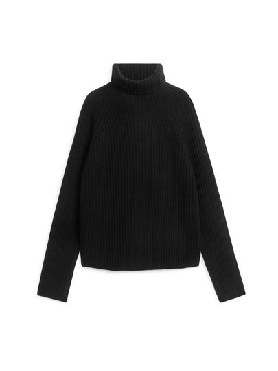High Neck Cashmere Blend Jumper - Black