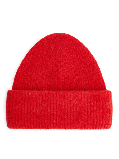 Double-Fold Alpaca Merino Beanie - Red